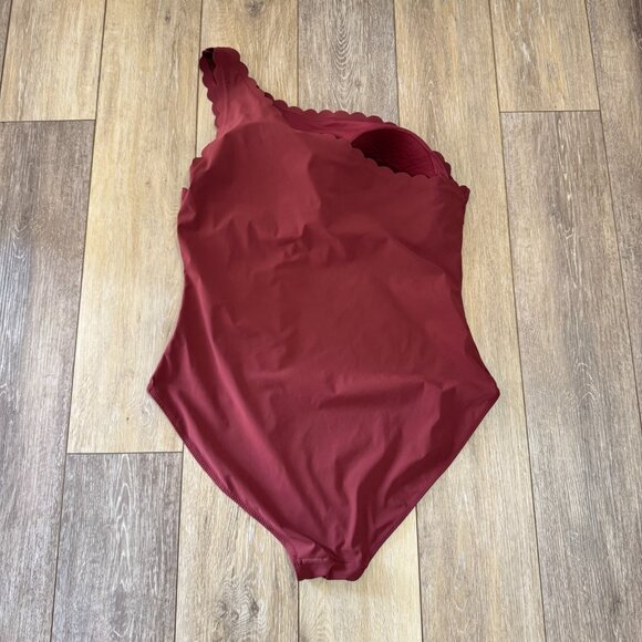 H&M Swimsuit One Piece Plus 18 One Shoulder Maroon Red Scalloped Edge Padded - Picture 5 of 9